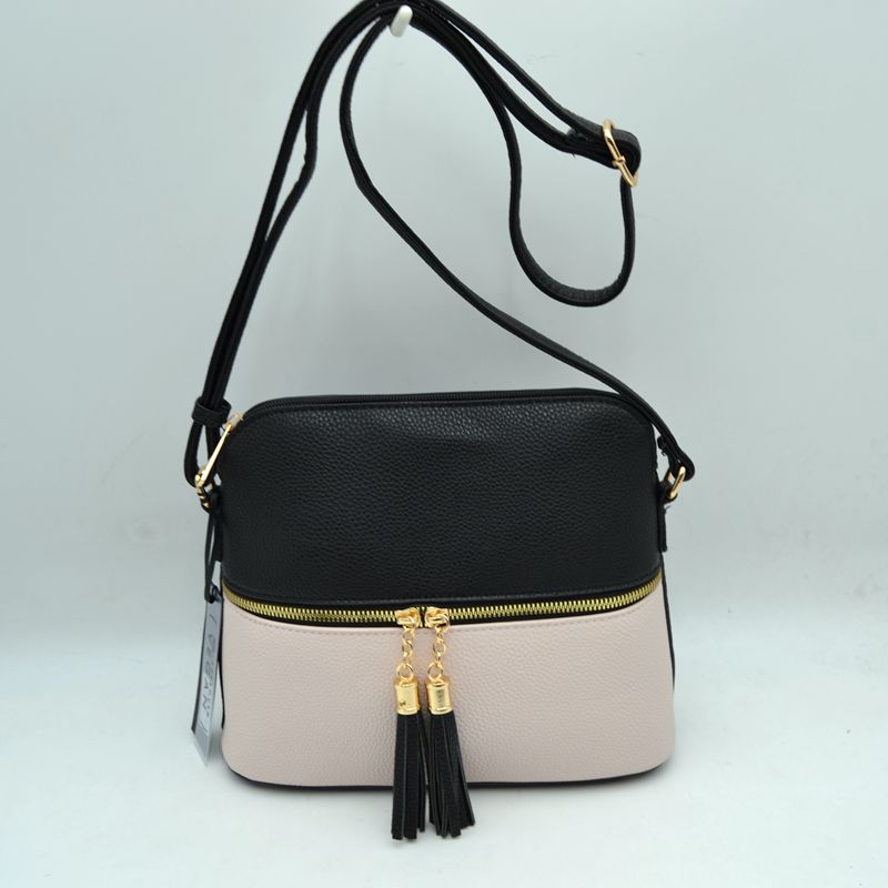 Crossbody Bag with Double Zipper Tassel Accent - Shoulder Bag