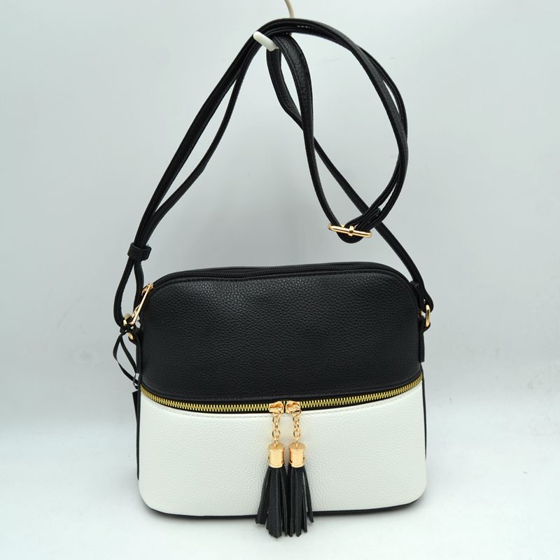 Crossbody Bag with Double Zipper Tassel Accent - Shoulder Bag