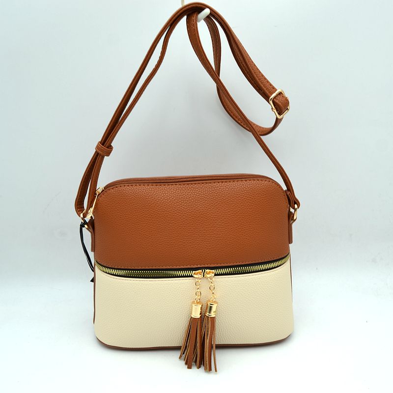 Crossbody Bag with Double Zipper Tassel Accent - Shoulder Bag