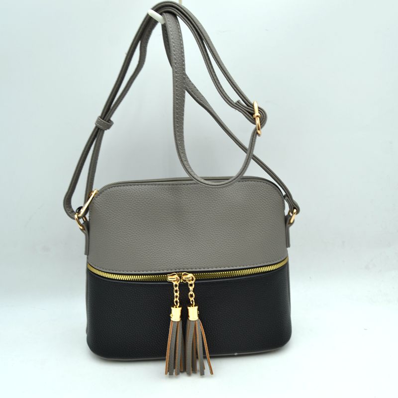Crossbody Bag with Double Zipper Tassel Accent - Shoulder Bag