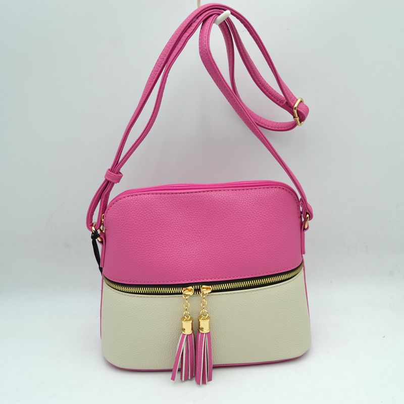 Crossbody Bag with Double Zipper Tassel Accent - Shoulder Bag