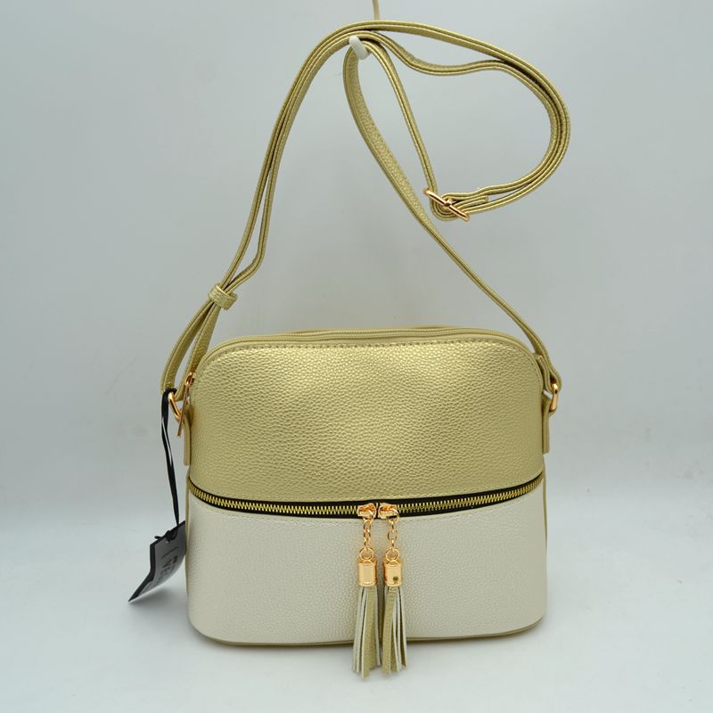 Crossbody Bag with Double Zipper Tassel Accent - Shoulder Bag
