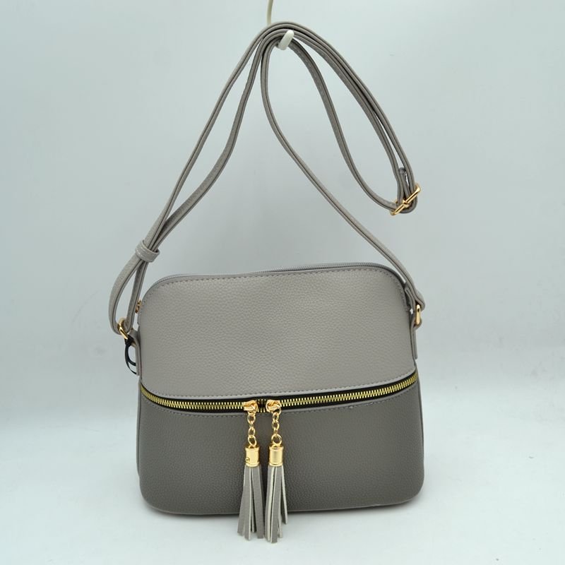 Crossbody Bag with Double Zipper Tassel Accent - Shoulder Bag