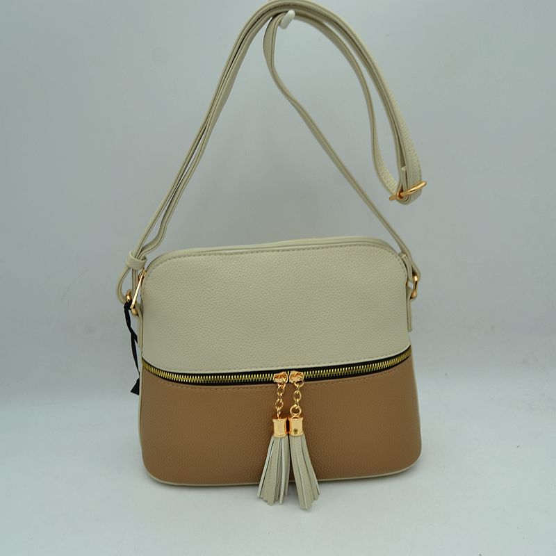 Crossbody Bag with Double Zipper Tassel Accent - Shoulder Bag