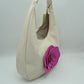 Slouchy Hobo Shoulder Bag with Dimensional Rose Applique - Shoulder Bag