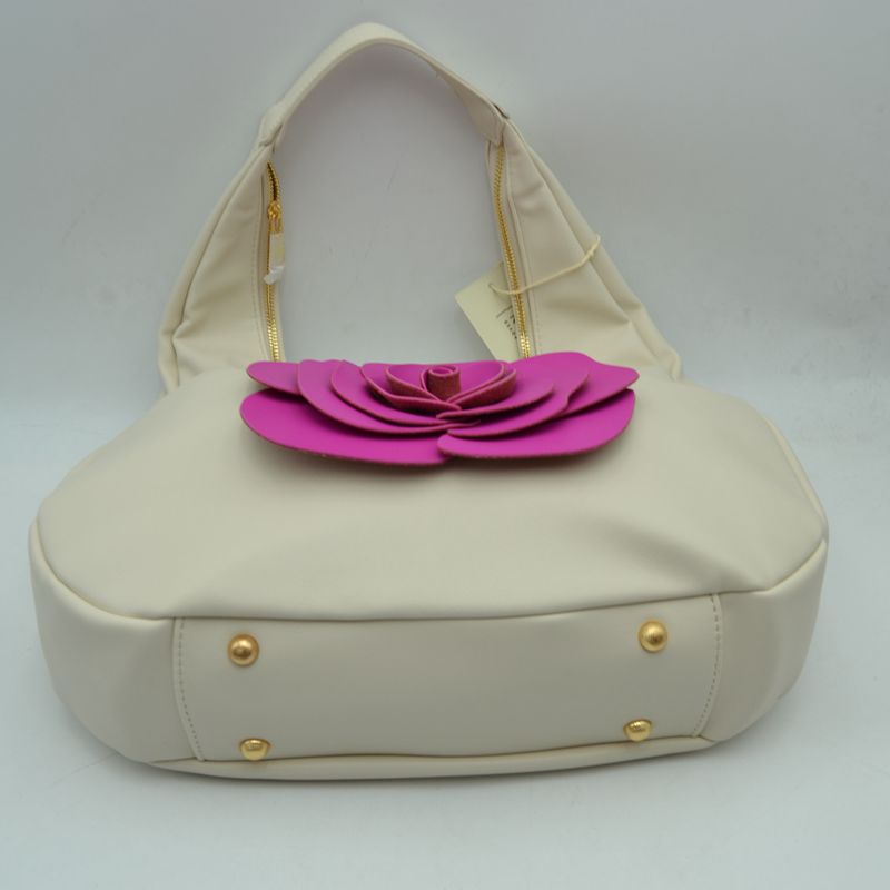 Slouchy Hobo Shoulder Bag with Dimensional Rose Applique - Shoulder Bag
