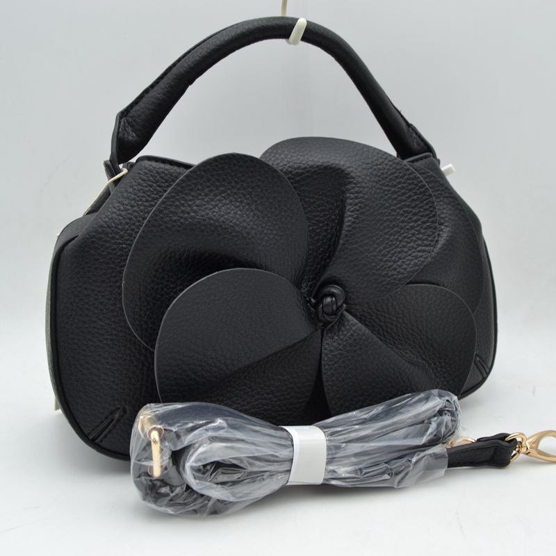 Sculptural Floral Accent Satchel – Convertible Textured Crossbody Bag - Black - Crossbody Bags