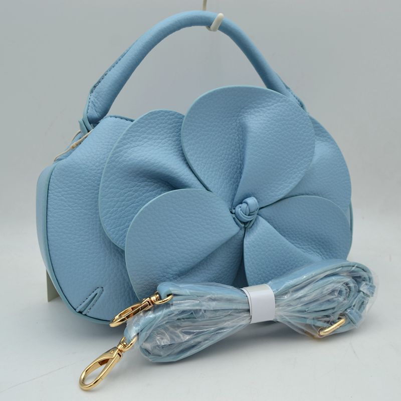 Sculptural Floral Accent Satchel – Convertible Textured Crossbody Bag - Blue - Crossbody Bags