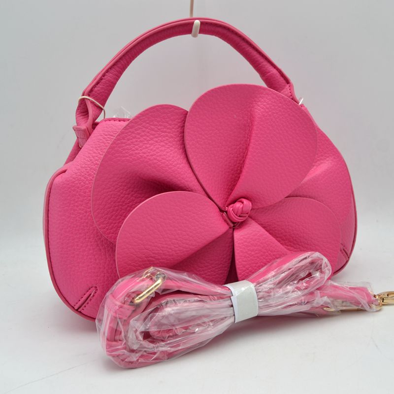 Sculptural Floral Accent Satchel – Convertible Textured Crossbody Bag - Fuchsia - Crossbody Bags