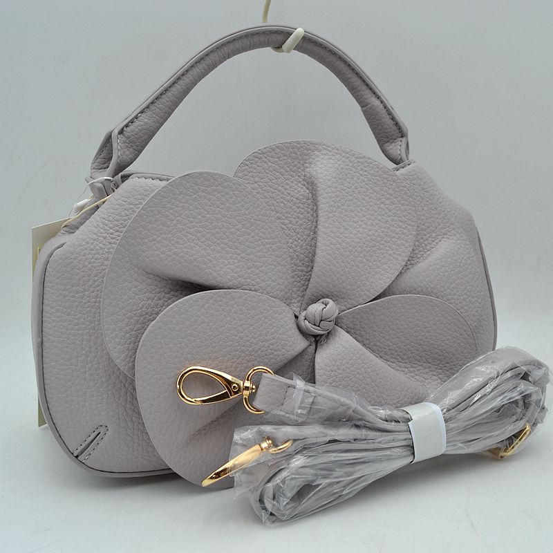 Sculptural Floral Accent Satchel – Convertible Textured Crossbody Bag - Grey - Crossbody Bags