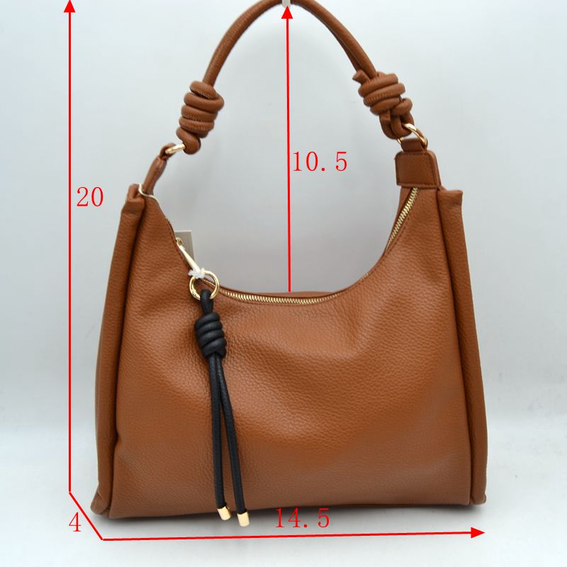Slouchy Hobo Shoulder Bag with Knotted Strap Details and Gold-Tone Zipper Hardware - Shoulder Bag