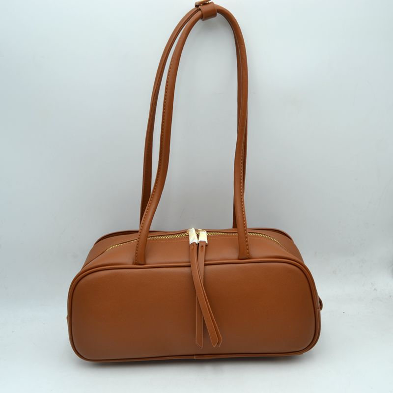 Structured Shoulder Bag with Long Double Straps and Clasp - Shoulder Bag
