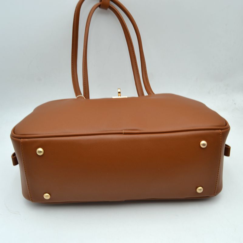 Structured Shoulder Bag with Long Double Straps and Clasp - Shoulder Bag