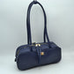 Structured Shoulder Bag with Long Double Straps and Clasp - Navy Blue - Shoulder Bag