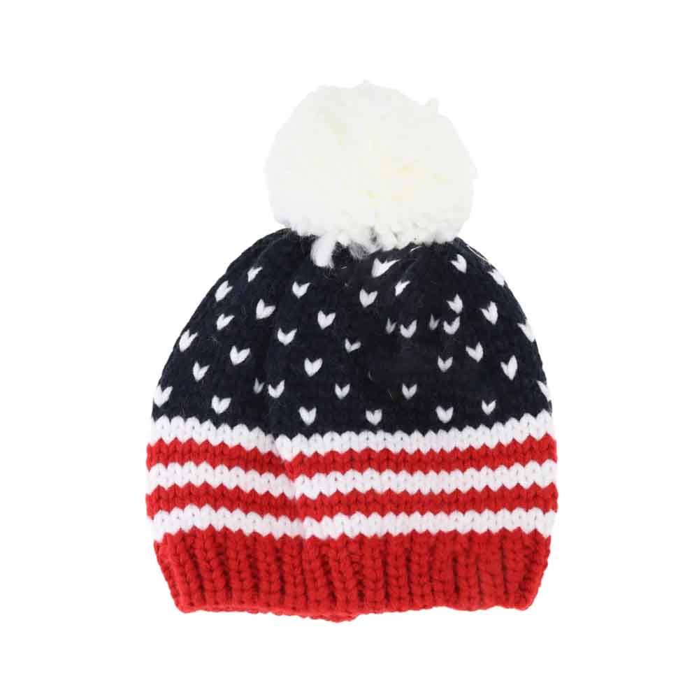 AmericanFlag BABY Knit USA Pom C.C Beanie offers soft, cozy warmth ideal for delicate skin. Crafted with care to provide gentle comfort on chilly days, its classic knit design features a playful pom-pom for added charm. Perfect for keeping little ones snug, this beanie combines practical protection with an expert touch of style. 