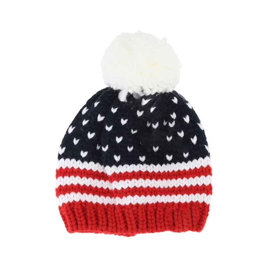 AmericanFlag BABY Knit USA Pom C.C Beanie offers soft, cozy warmth ideal for delicate skin. Crafted with care to provide gentle comfort on chilly days, its classic knit design features a playful pom-pom for added charm. Perfect for keeping little ones snug, this beanie combines practical protection with an expert touch of style. 