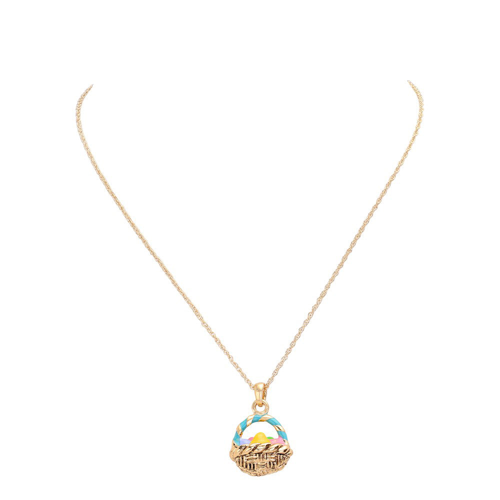 Antique Gold Enamel Easter Egg Basket Pendant Necklace is a charming addition to your jewelry collection. The handcrafted enamel egg pendant adds a touch of whimsy while the delicate chain provides a dainty elegance. Perfect for Easter celebrations or as a unique everyday accessory. A lovely Easter gift choice for someone you love.