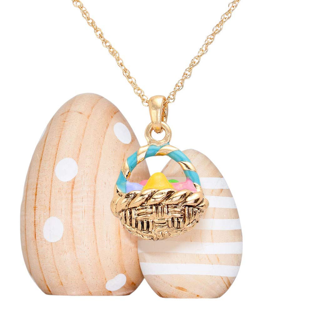Antique Gold Enamel Easter Egg Basket Pendant Necklace is a charming addition to your jewelry collection. The handcrafted enamel egg pendant adds a touch of whimsy while the delicate chain provides a dainty elegance. Perfect for Easter celebrations or as a unique everyday accessory. A lovely Easter gift choice for someone you love.