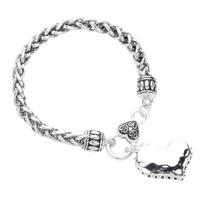 Antique Metal Heart Charm Bracelet is a timeless piece that combines vintage charm with modern style. Crafted from durable antique metal, this bracelet features unique heart-shaped charms that add a touch of elegance to any outfit. Ideal for any occasion, this bracelet is a must-have for any jewelry collection. 