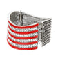 Crystal Rhinestone American Flag Hinged Bracelet - Antique Silver Blue Clear Red - Bracelet