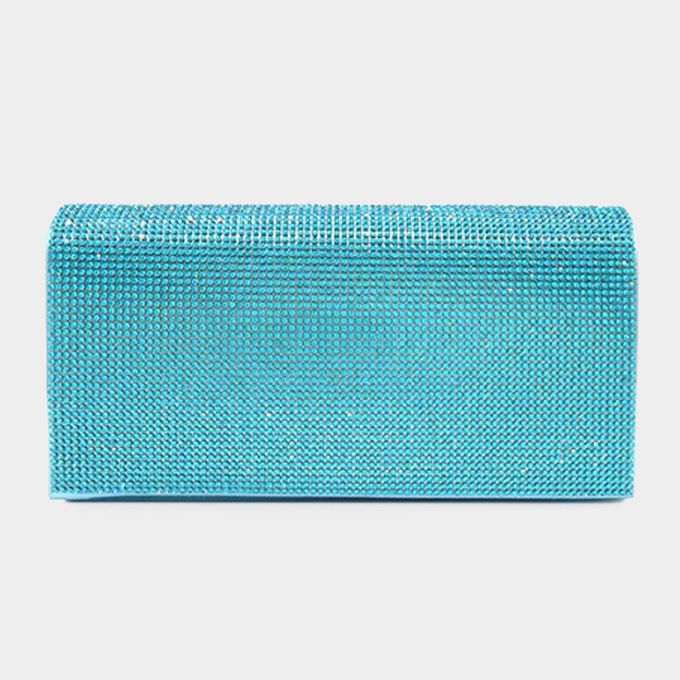 Aqua Shine at every occasion with this aqua crystal clutch, designed with a sleek silhouette and shimmering detail. Perfect for weddings, galas, and nights out, this glamorous statement bag adds elegance and sparkle to any outfit.