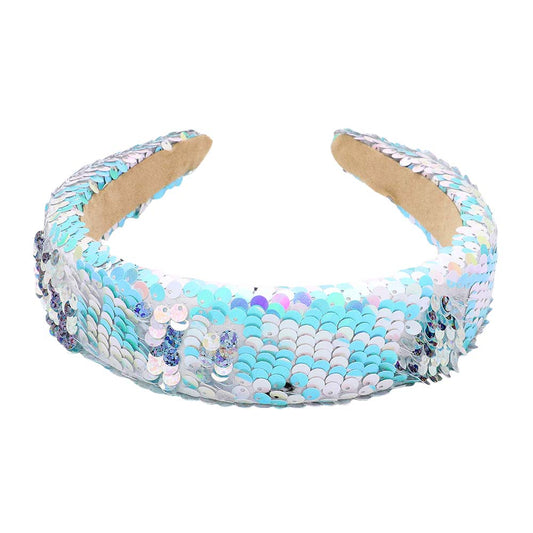 Aqua Reversible Hologram Sequin Headband, create a natural & beautiful look while perfectly matching your color with the easy-to-use sequin headband. Push your hair back and spice up any plain outfit with this headband! Be the ultimate trendsetter & be prepared to receive compliments wearing this chic headband with all your stylish outfits!