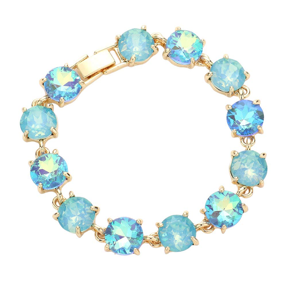 Aqua Round Stone Link Evening Bracelet, this beautiful Evening Bracelet is crafted from high-quality materials to ensure a luxurious and comfortable fit. It provides a timeless look that will add sophistication to any outfit. Perfect Gift for December Birthdays, Christmas, and gifts for your friends and family.