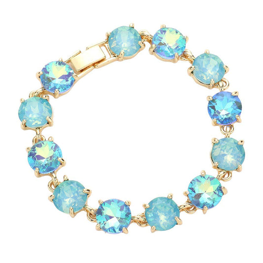 Aqua Round Stone Link Evening Bracelet, this beautiful Evening Bracelet is crafted from high-quality materials to ensure a luxurious and comfortable fit. It provides a timeless look that will add sophistication to any outfit. Perfect Gift for December Birthdays, Christmas, and gifts for your friends and family.
