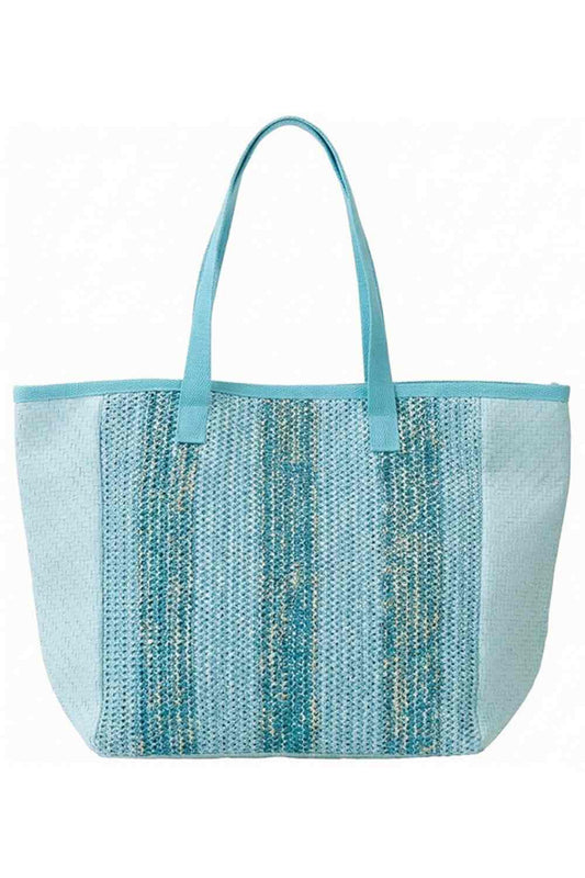 Aqua Carry your essentials in timeless style with this Nautical Stripe Tote Bag. Featuring classic navy and white stripes, this spacious 22" x 14" x 8" bag is crafted from durable 100% polyester for everyday wear. The secure magnetic snap closure keeps your belongings safe, while an inner pocket provides convenient organization. Perfect for beach trips, shopping, or work, this versatile tote combines nautical charm with practical functionality.