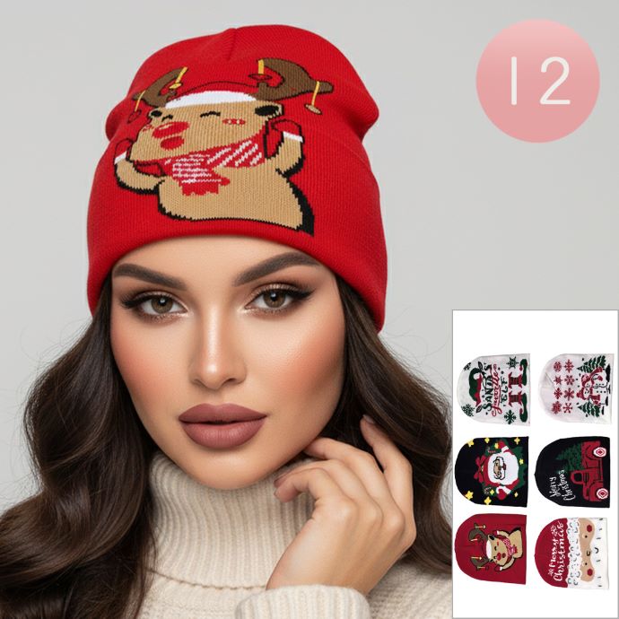Spread holiday cheer with this Christmas knit beanie featuring a playful reindeer design. Perfect for winter festivities, parties, or gifting, this cozy hat combines seasonal charm with warmth and comfort, making it an essential accessory for the holiday season.