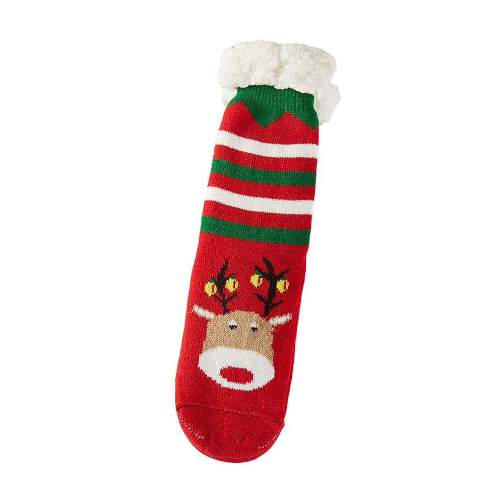 Assorted 12Pairs Faux Sherpa Lining Rudolph Santa Claus Socks provide warm comfort and Christmas cheer with their plush inner Sherpa lining and fun Santa design. Perfect as a holiday gift, they create a festive mood and bring a smile to any occasion.