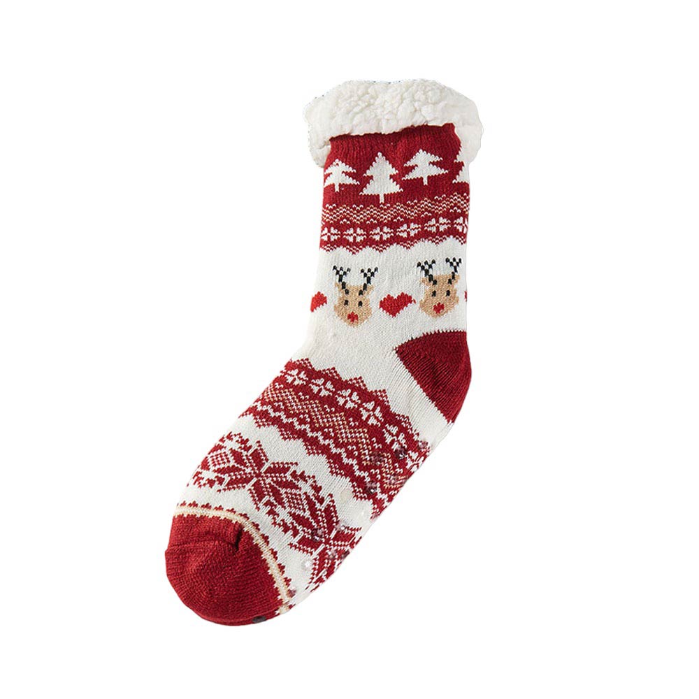 Assorted 12Pairs Faux Sherpa Lining Rudolph Santa Claus Socks provide warm comfort and Christmas cheer with their plush inner Sherpa lining and fun Santa design. Perfect as a holiday gift, they create a festive mood and bring a smile to any occasion.