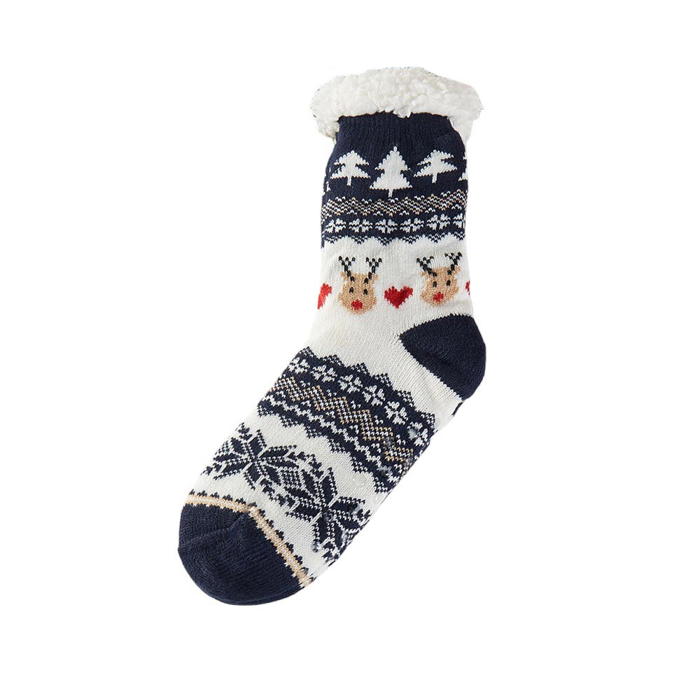 Assorted 12Pairs Faux Sherpa Lining Rudolph Santa Claus Socks provide warm comfort and Christmas cheer with their plush inner Sherpa lining and fun Santa design. Perfect as a holiday gift, they create a festive mood and bring a smile to any occasion.