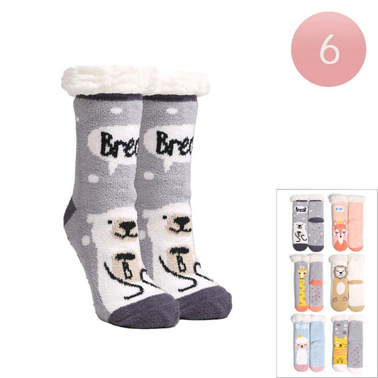 Assorted 6Pairs Faux Sherpa Lining Animal Character Socks, Stay warm and stylish this winter with these socks. Crafted with faux Sherpa lining for extra warmth and comfort, these socks will keep your feet snug and insulated all season long. Perfect gift choice for animal lovers, young adults, family and friends, and yourself. 