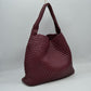 Woven Slouchy Shoulder Bag with Matching Zipper Pouch Set - Burgundy - Shoulder Bag