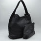 Woven Slouchy Shoulder Bag with Matching Zipper Pouch Set - Black - Shoulder Bag