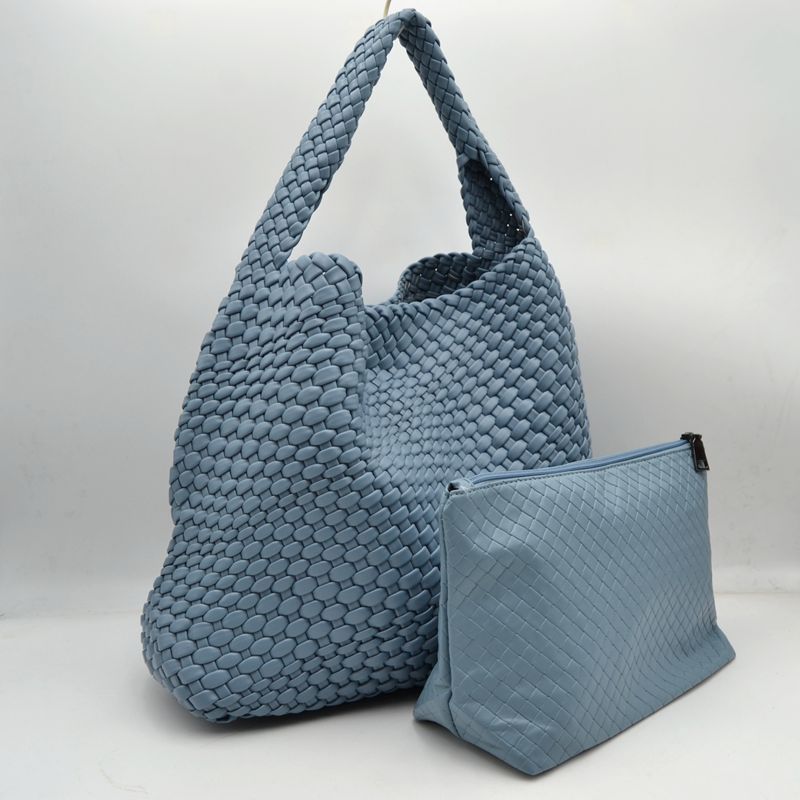 Woven Slouchy Shoulder Bag with Matching Zipper Pouch Set - Shoulder Bag