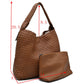Woven Slouchy Shoulder Bag with Matching Zipper Pouch Set - Shoulder Bag