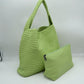 Woven Slouchy Shoulder Bag with Matching Zipper Pouch Set - Green - Shoulder Bag