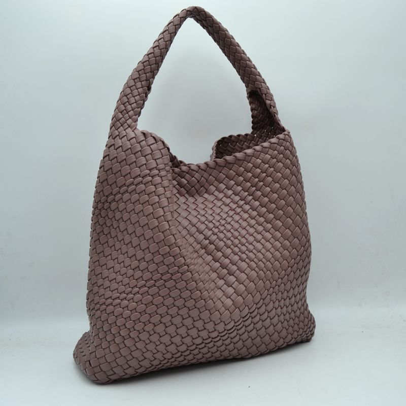 Woven Slouchy Shoulder Bag with Matching Zipper Pouch Set - Shoulder Bag