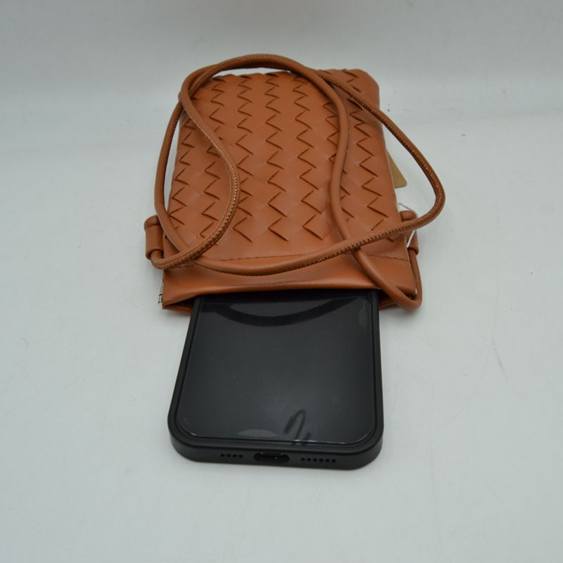 Woven Texture Vertical Phone Pouch Crossbody Bag with Cord Strap - Crossbody Bag