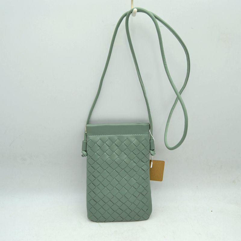 Woven Texture Vertical Phone Pouch Crossbody Bag with Cord Strap - Green - Crossbody Bag
