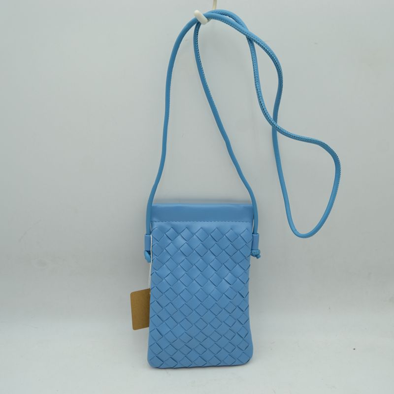 Woven Texture Vertical Phone Pouch Crossbody Bag with Cord Strap - Light Blue - Crossbody Bag