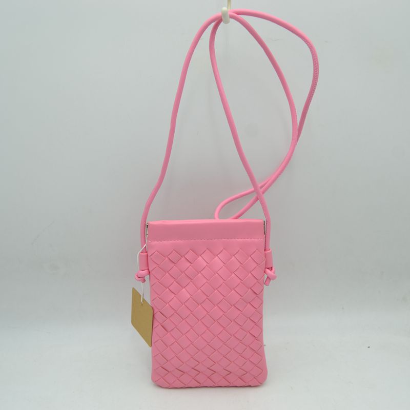 Woven Texture Vertical Phone Pouch Crossbody Bag with Cord Strap - Pink - Crossbody Bag