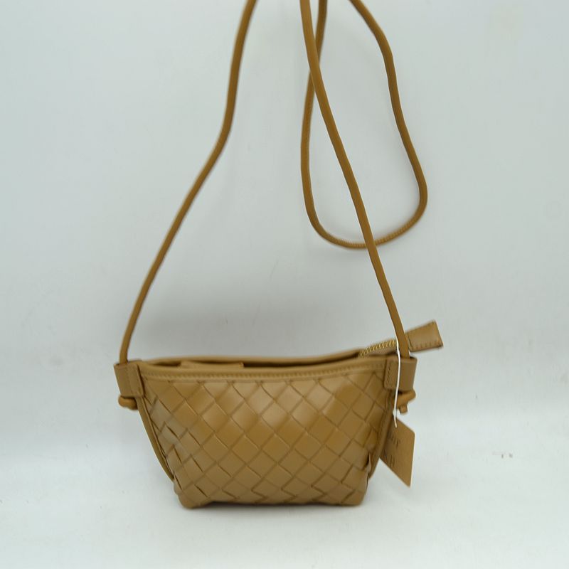 Woven Texture Small Crossbody Bag with Top Zipper and Cord Strap - Khaki - Crossbody Bag