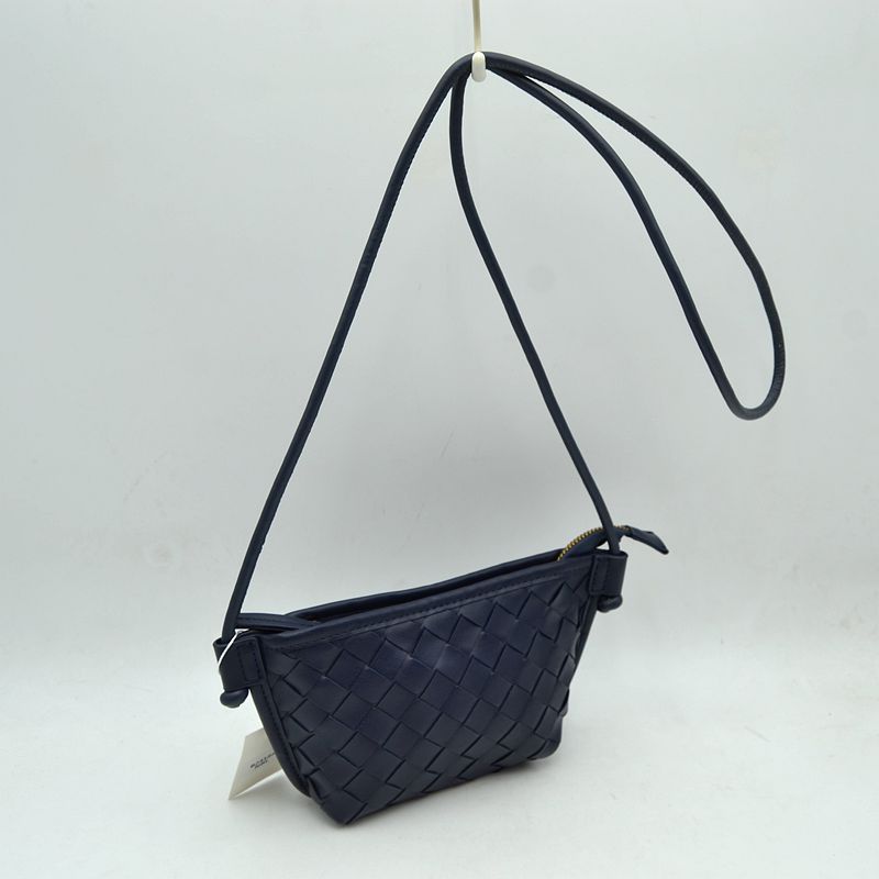 Woven Texture Small Crossbody Bag with Top Zipper and Cord Strap - Navy Blue - Crossbody Bag