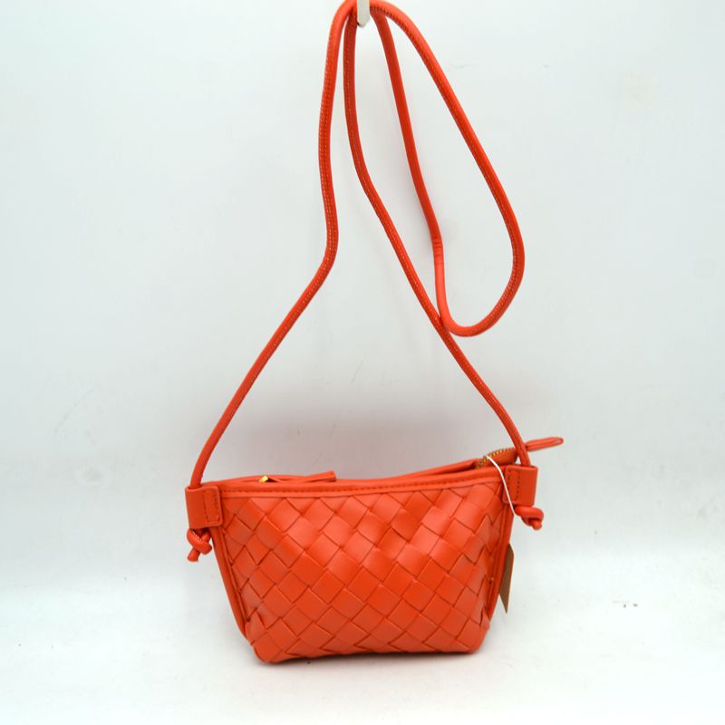 Woven Texture Small Crossbody Bag with Top Zipper and Cord Strap - Orange - Crossbody Bag