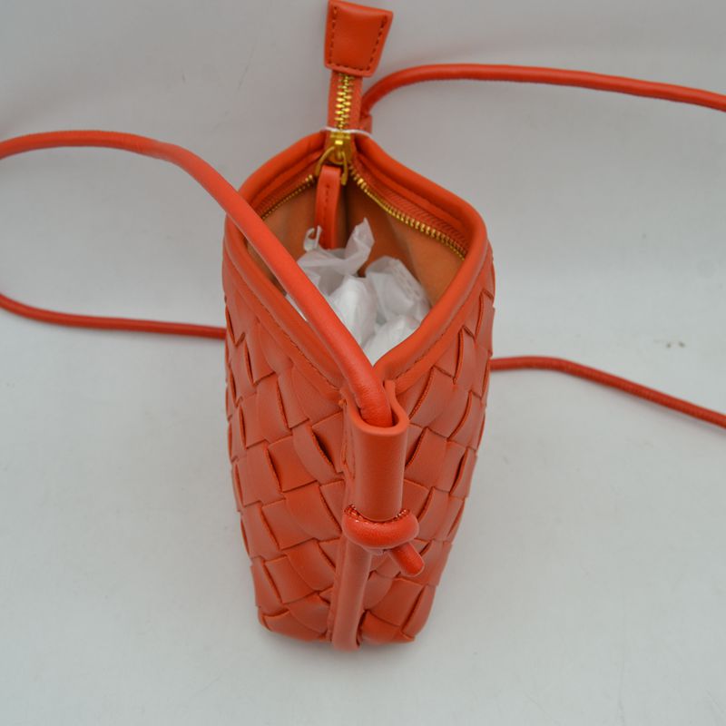 Woven Texture Small Crossbody Bag with Top Zipper and Cord Strap - Crossbody Bag