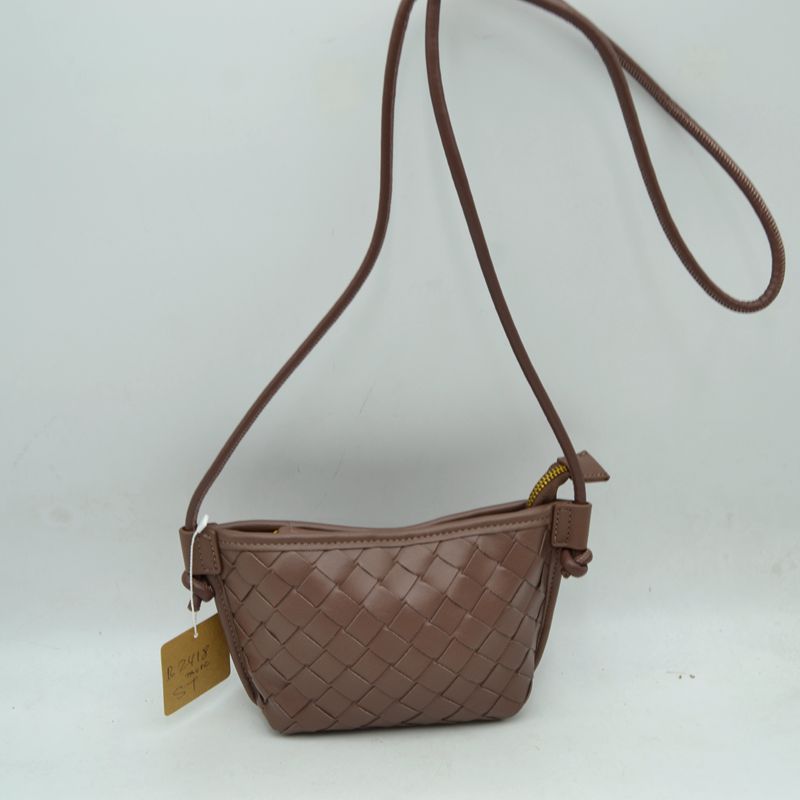 Woven Texture Small Crossbody Bag with Top Zipper and Cord Strap - Steel - Crossbody Bag