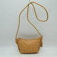 Woven Texture Small Crossbody Bag with Top Zipper and Cord Strap - Tan - Crossbody Bag